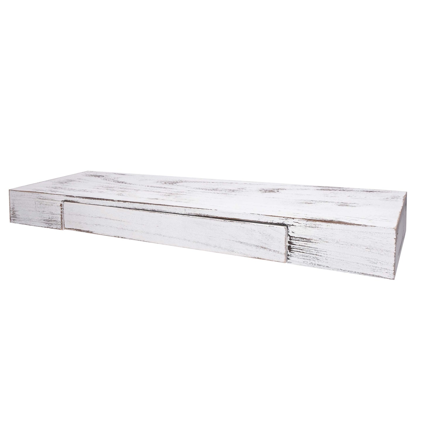 Cosmo Casa - Wandplank - Met lade - Massief hout - Wit shabby - 80x25x8cm
