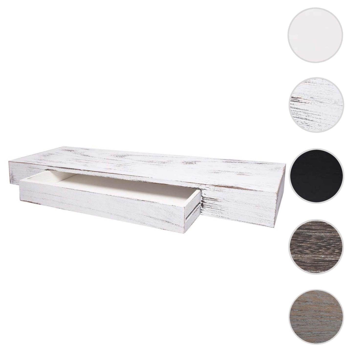 Cosmo Casa - Wandplank - Met lade - Massief hout - Wit shabby - 80x25x8cm
