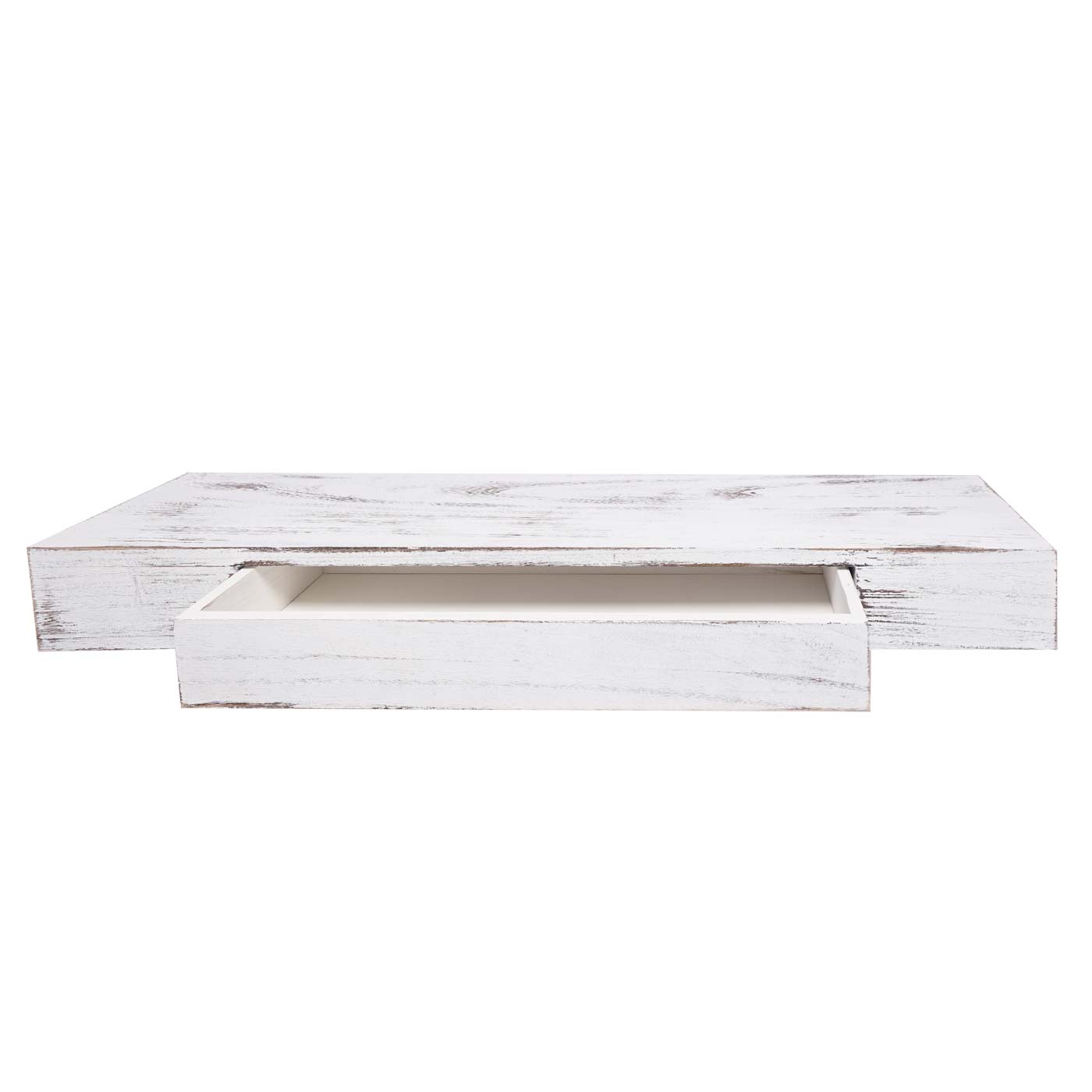 Cosmo Casa - Wandplank - Met lade - Massief hout - Wit shabby - 80x25x8cm