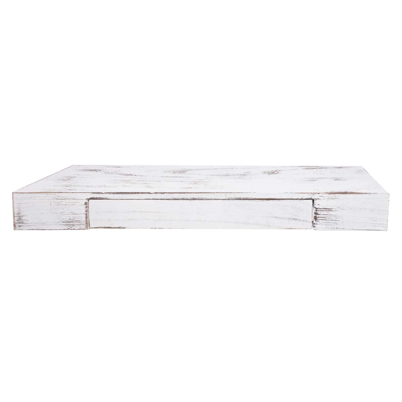 Cosmo Casa - Wandplank - Met lade - Massief hout - Wit shabby - 80x25x8cm