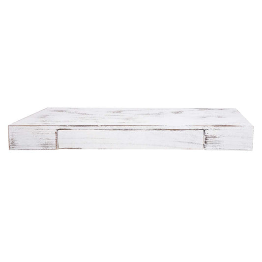Cosmo Casa - Wandplank - Met lade - Massief hout - Wit shabby - 80x25x8cm
