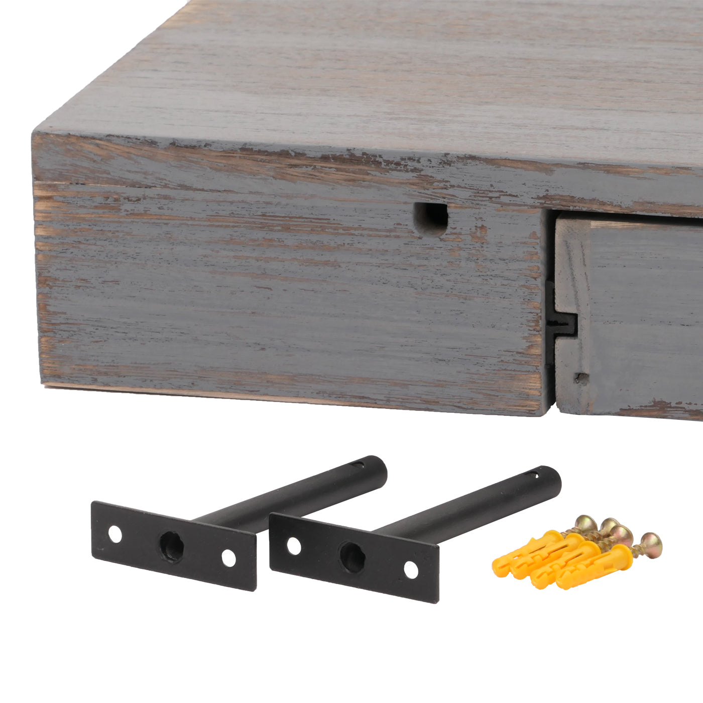 Cosmo Casa - Wandplank - Zwevende Plank - Hangplank - Lade - Massief Hout - 8x80x25cm - Grijs - Shabby Chic