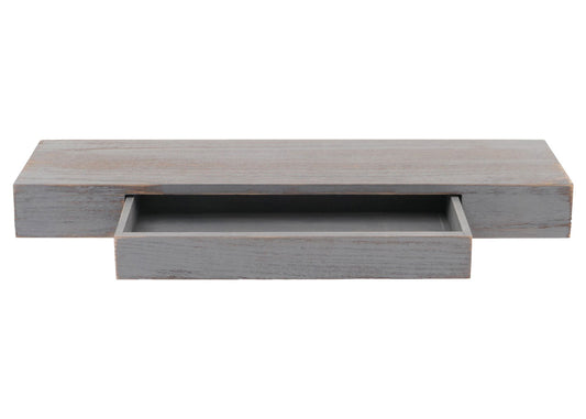 Cosmo Casa - Wandplank - Zwevende Plank - Hangplank - Lade - Massief Hout - 8x80x25cm - Grijs - Shabby Chic