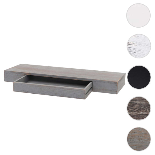 Cosmo Casa - Wandplank - Zwevende Plank - Hangplank - Lade - Massief Hout - 8x80x25cm - Grijs - Shabby Chic