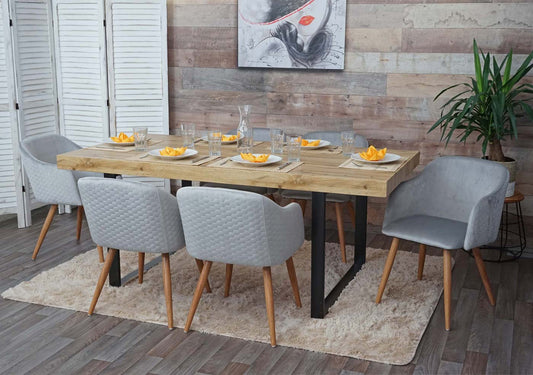 Cosmo Casa - Set van 2 Eetkamerstoelen - Retro - Textiel - Lichtgrijs fluweel