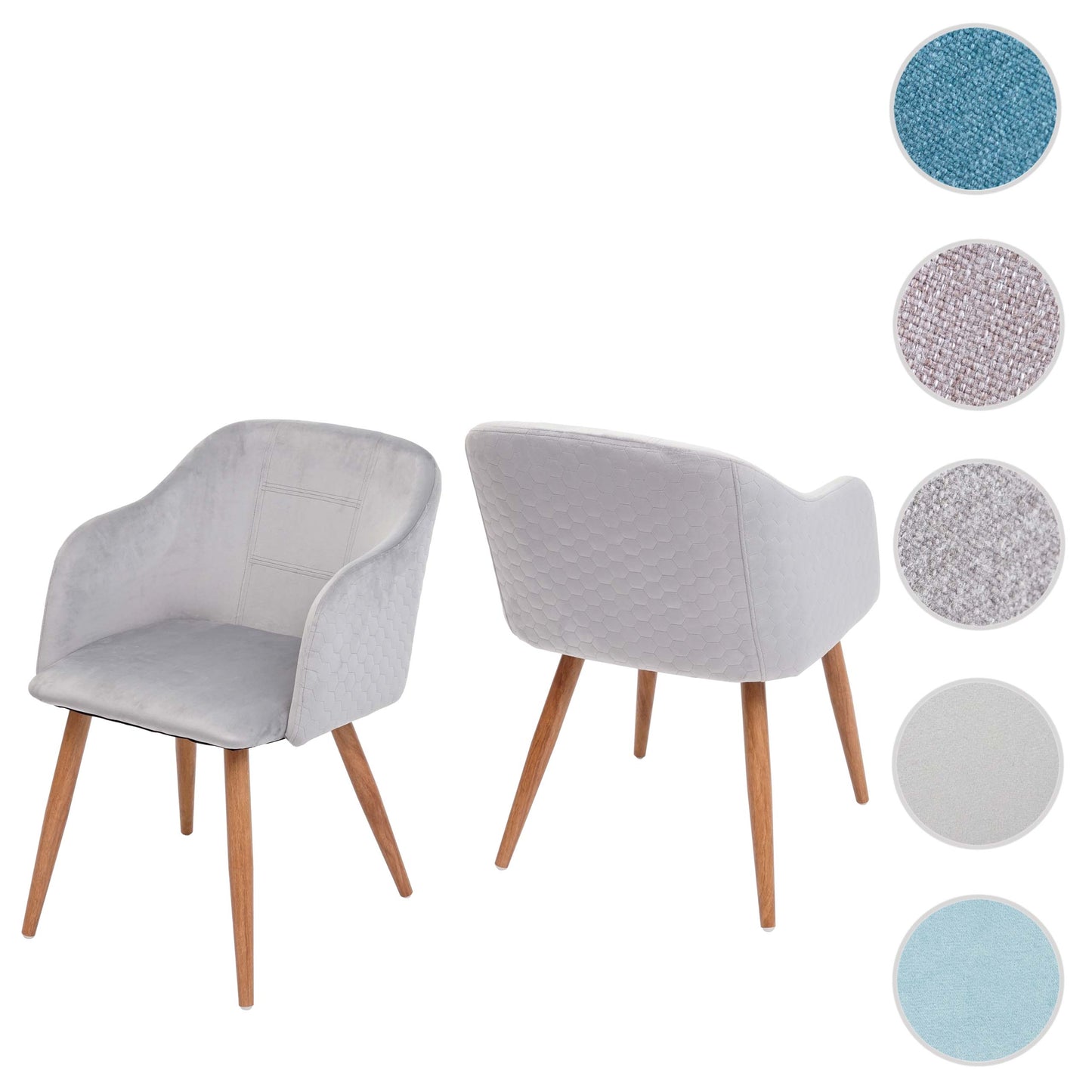 Cosmo Casa - Set van 2 Eetkamerstoelen - Retro - Textiel - Lichtgrijs fluweel