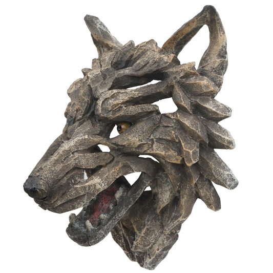 Cosmo Casa - Wanddecoratie - Wolfskop - Polyresin - Grijs - 32 cm