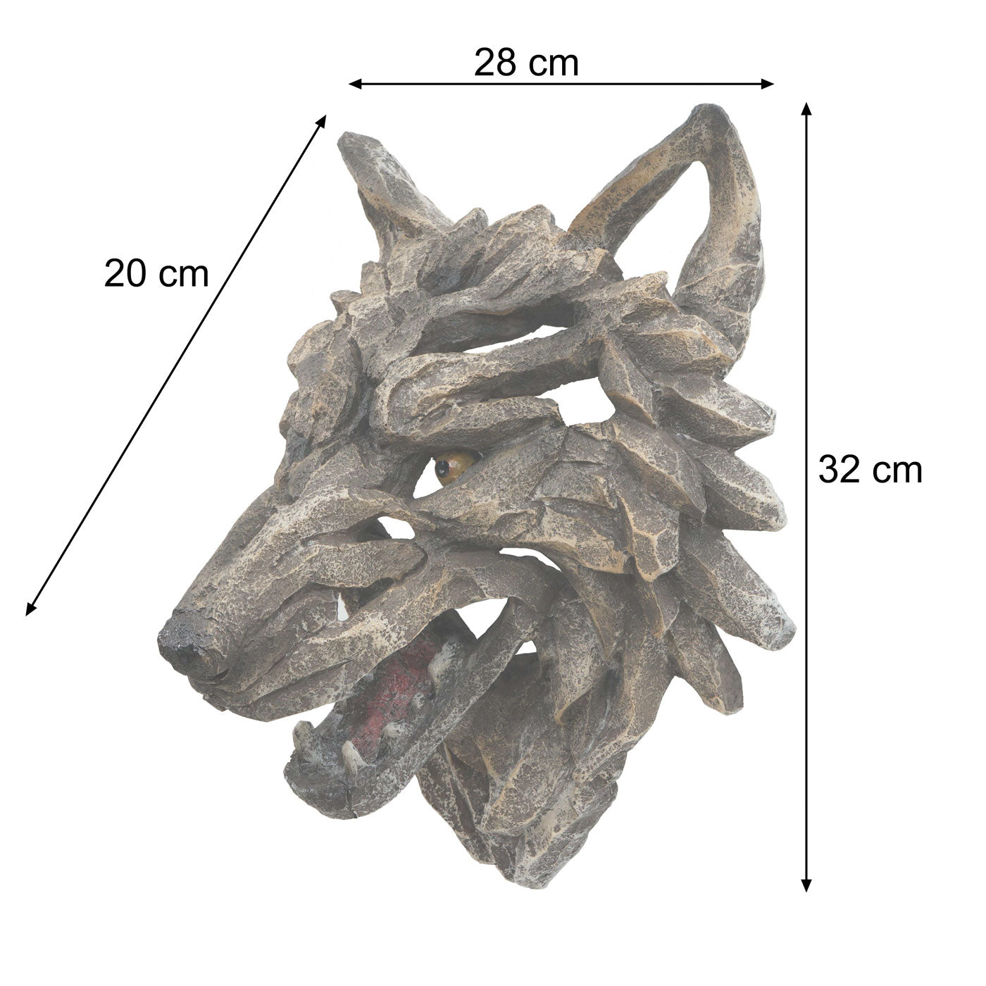 Cosmo Casa - Wanddecoratie - Wolfskop - Polyresin - Grijs - 32 cm