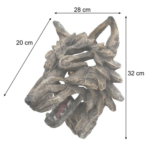 Cosmo Casa - Wanddecoratie - Wolfskop - Polyresin - Grijs - 32 cm