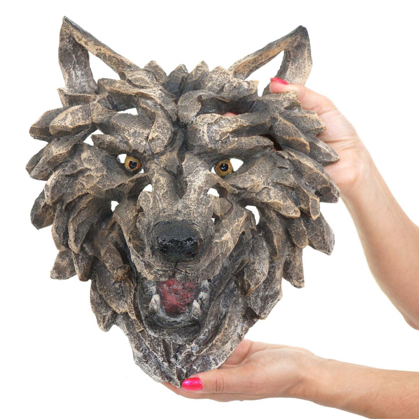 Cosmo Casa - Wanddecoratie - Wolfskop - Polyresin - Grijs - 32 cm