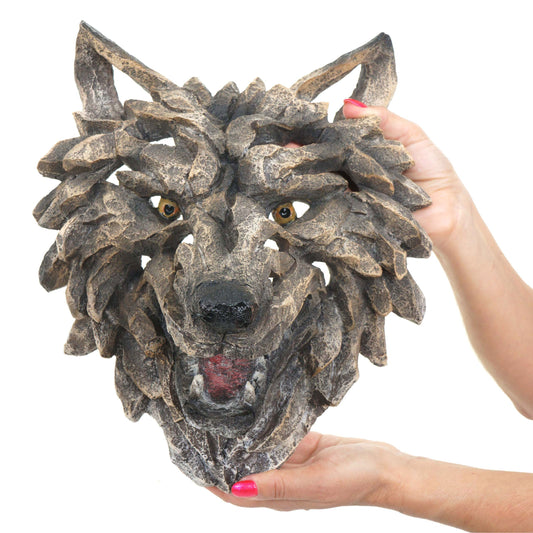 Cosmo Casa - Wanddecoratie - Wolfskop - Polyresin - Grijs - 32 cm