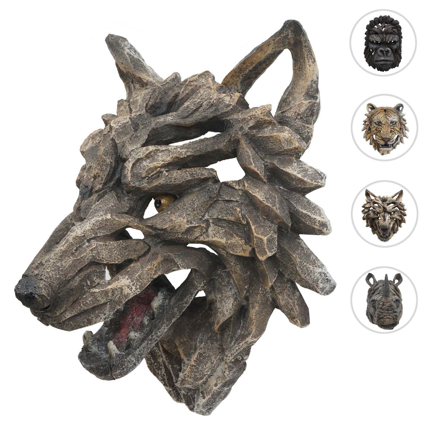 Cosmo Casa - Wanddecoratie - Wolfskop - Polyresin - Grijs - 32 cm