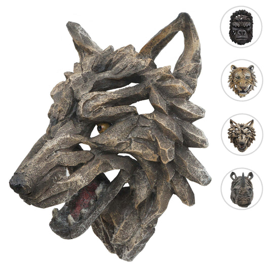 Cosmo Casa - Wanddecoratie - Wolfskop - Polyresin - Grijs - 32 cm