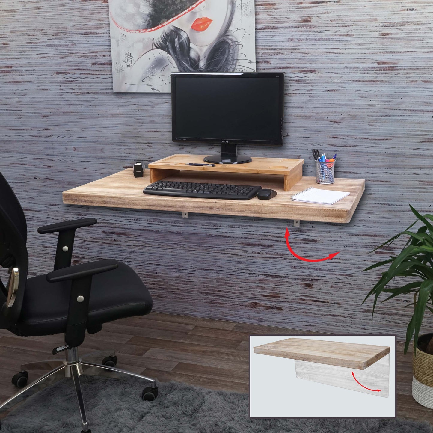 Cosmo Casa - Wandtafel - Opklapbaar Ontwerp - Massief Hout - Natuurkleur - 120x60 cm