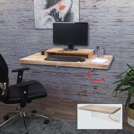 Cosmo Casa - Wandtafel - Opklapbaar Ontwerp - Massief Hout - Natuurkleur - 120x60 cm