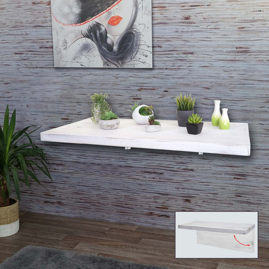 Cosmo Casa - Wandtafel - Opklapbaar Ontwerp - Massief Hout - Shabby White - 120x60 cm
