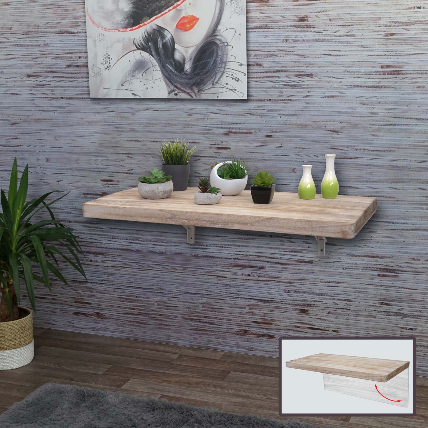Cosmo Casa - Wandtafel - Opklapbaar Ontwerp - Massief Hout - Natuurkleur - 100x50 cm