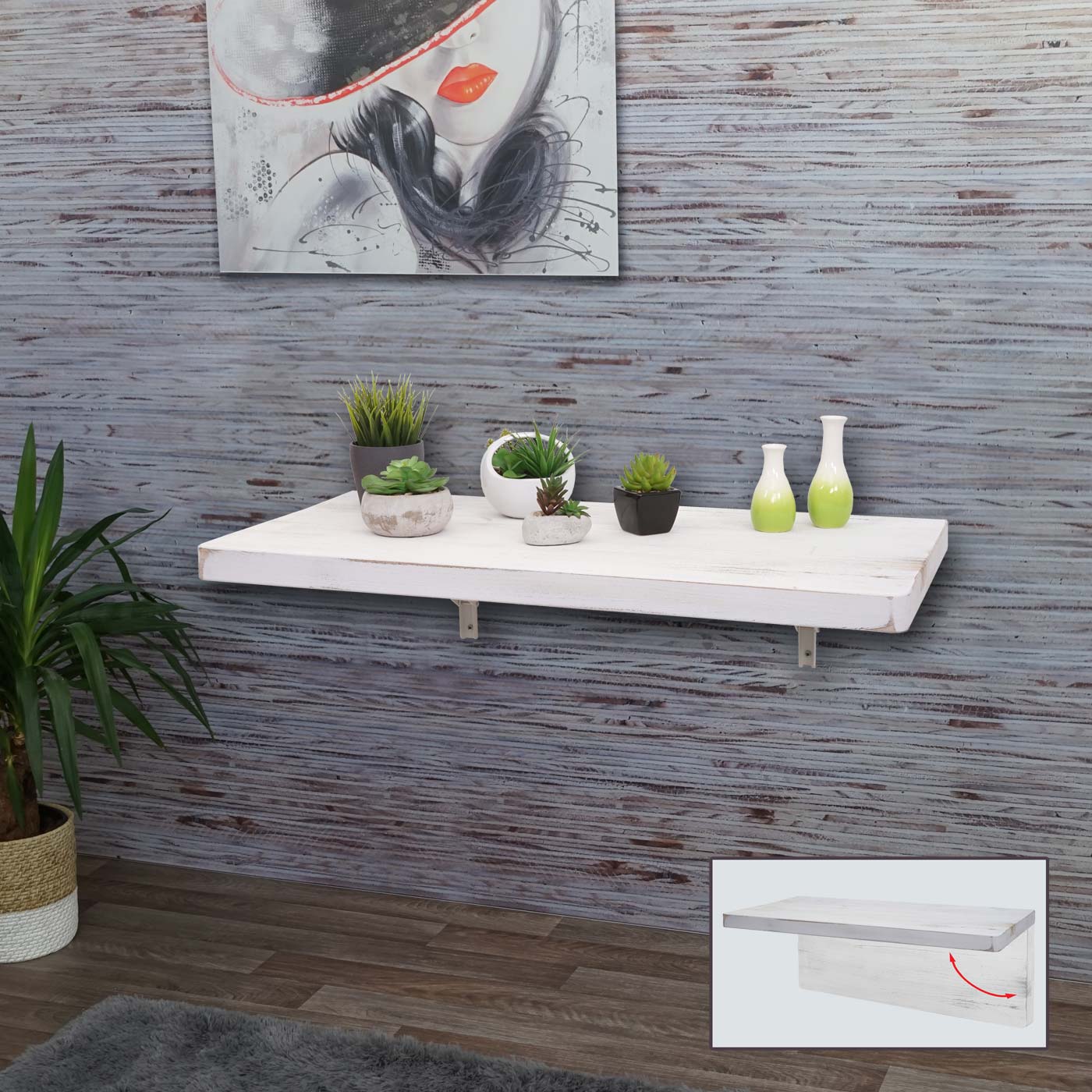 Cosmo Casa - Wandtafel - Opklapbaar Ontwerp - Massief Hout - Shabby White - 100x50 cm