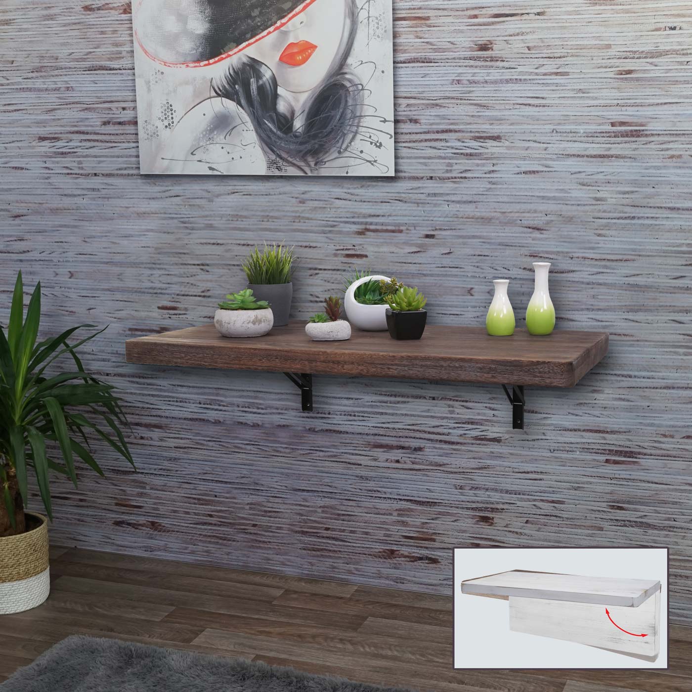 Cosmo Casa - Wandtafel - Opklapbaar Ontwerp - Massief Hout - Shabby Brown - 100x50 cm