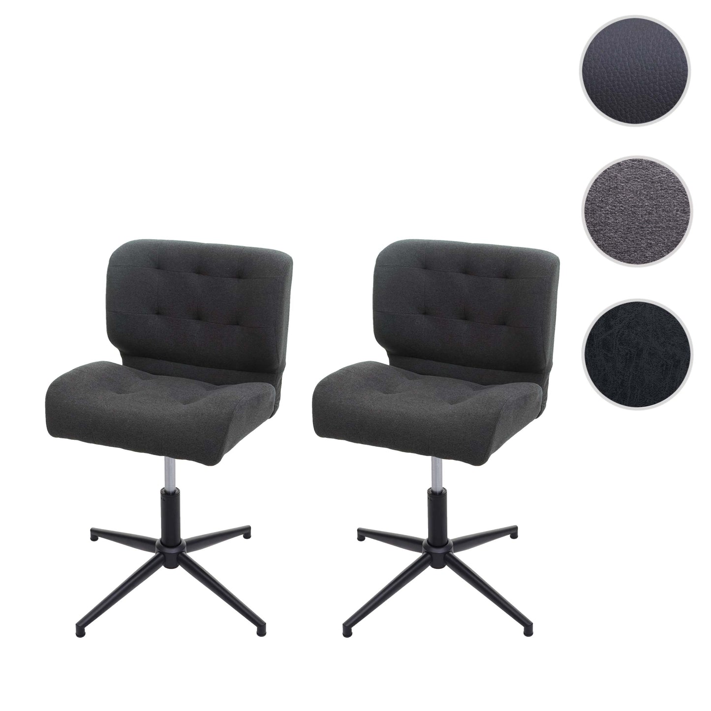 Cosmo Casa - Set van 2 Eetkamerstoelen - Verstelbaar - Textiel - Donkergrijs - Onderstel zwart