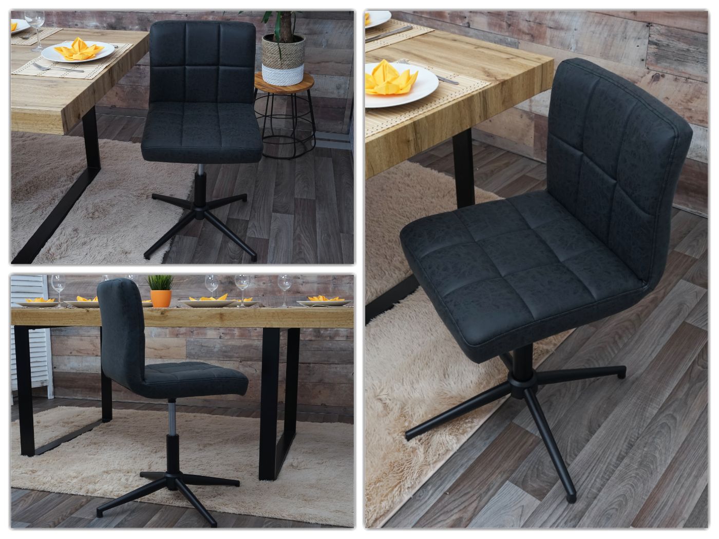 Cosmo Casa - Eetkamerstoelen set van 2 - In hoogte verstelbaar - Imitatieleer - Donkergrijs