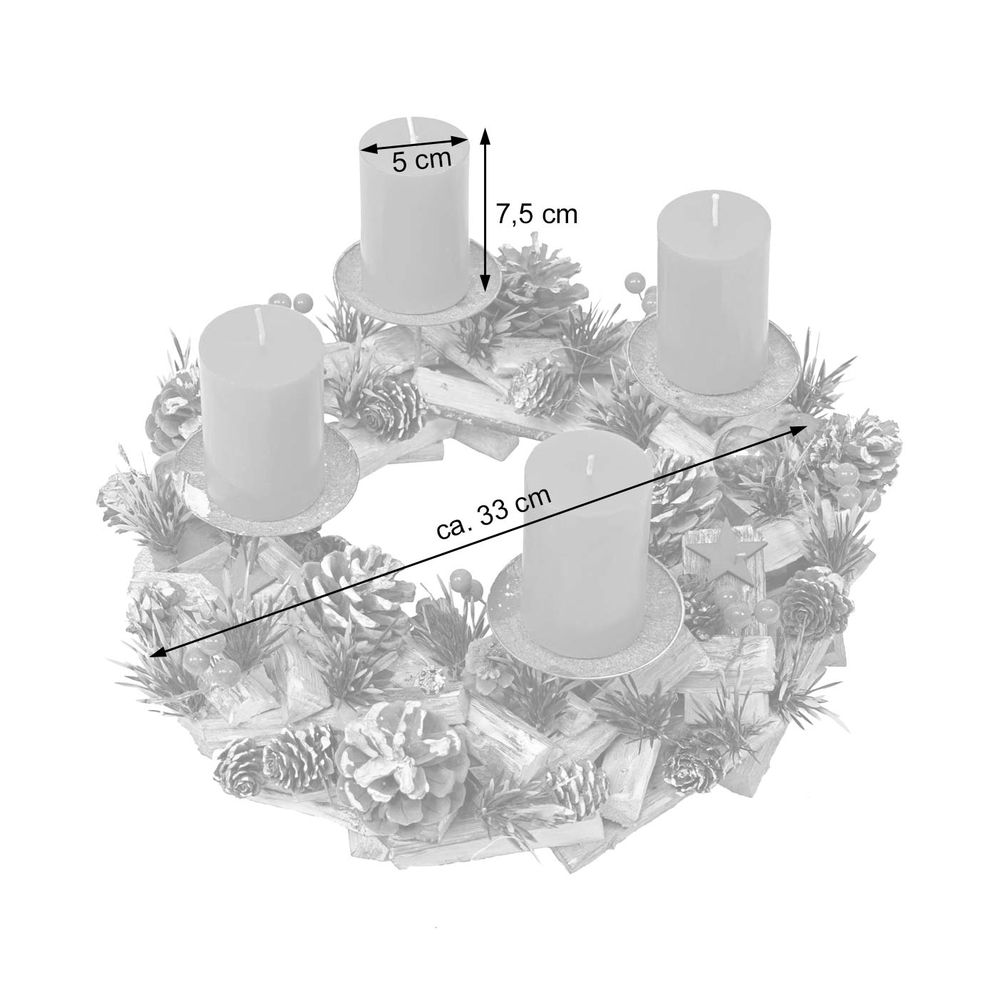 Cosmo Casa - Adventskrans - Met kaarsen - Hout - Rood - Ø 33 cm