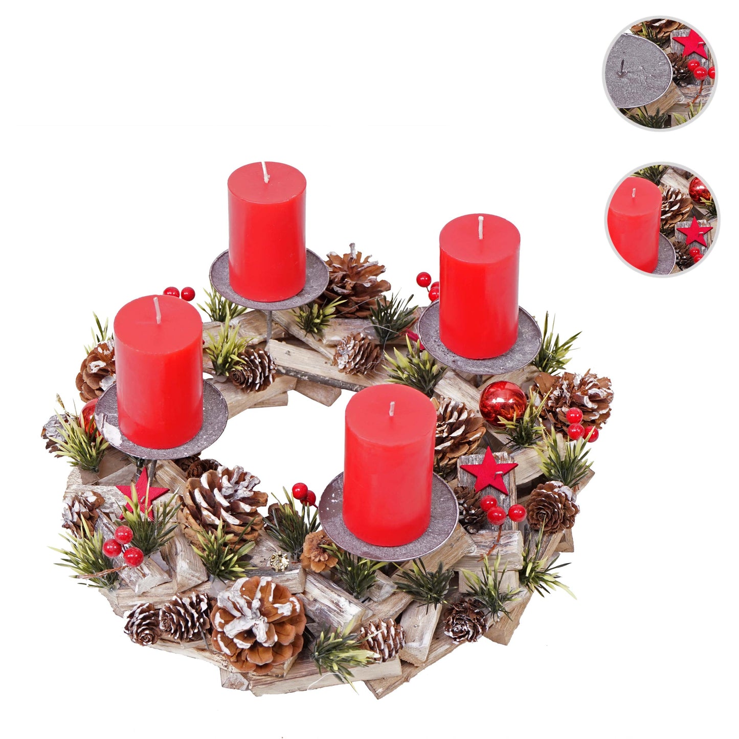 Cosmo Casa - Adventskrans - Met kaarsen - Hout - Rood - Ø 33 cm