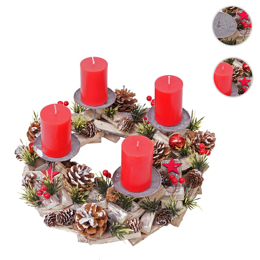 Cosmo Casa - Adventskrans - Met kaarsen - Hout - Rood - Ø 33 cm