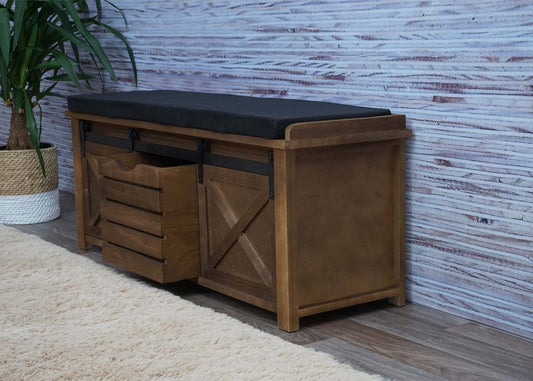 Cosmo Casa - Bank met opbergruimte - Met lades - Hout en stof - Bruin - 102x43x33cm