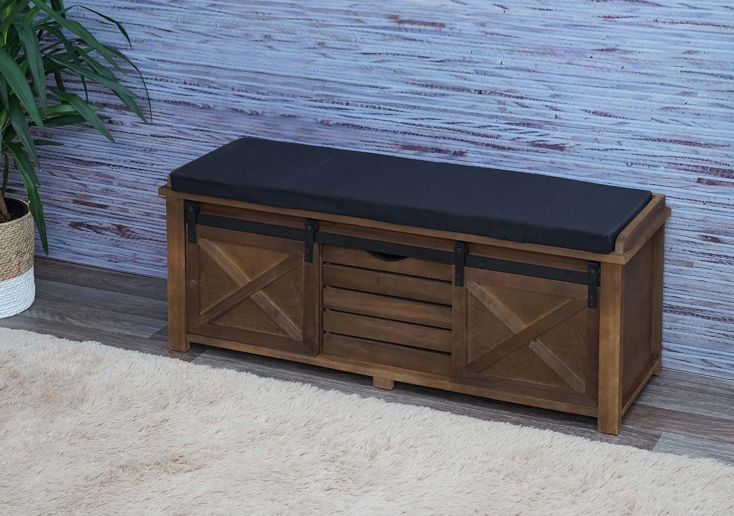 Cosmo Casa - Bank met opbergruimte - Met lades - Hout en stof - Bruin - 102x43x33cm