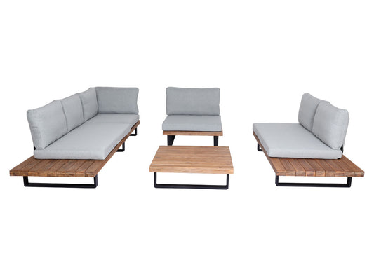 Cosmo Casa - Tuinset met Fauteuil - Loungebank & Fauteuil - Gesponnen Poly & Acaciahout & Aluminium - Lichtbruin - Bekleding Lichtgrijs