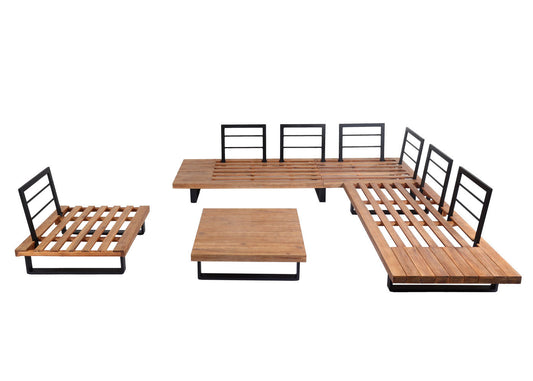 Cosmo Casa - Tuinset met Fauteuil - Loungebank & Fauteuil - Gesponnen Poly & Acaciahout & Aluminium - Lichtbruin - Bekleding Lichtgrijs