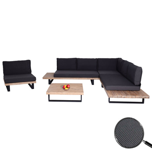 Cosmo Casa - Tuinset met Fauteuil - Loungebank & Fauteuil - Gesponnen Poly & Acaciahout & Aluminium - Lichtbruin - Bekleding Donkergrijs