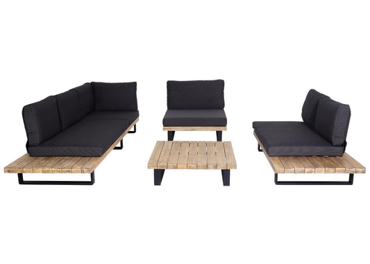 Cosmo Casa - Tuinset met Fauteuil - Loungebank & Fauteuil - Gesponnen Poly & Acaciahout & Aluminium - Lichtbruin - Bekleding Donkergrijs