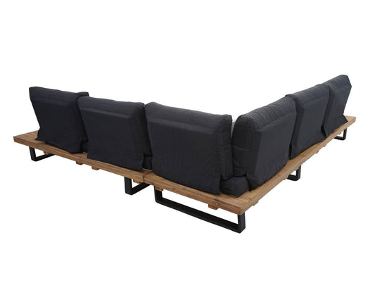 Cosmo Casa - Tuinset met Fauteuil - Loungebank & Fauteuil - Gesponnen Poly & Acaciahout & Aluminium - Lichtbruin - Bekleding Donkergrijs