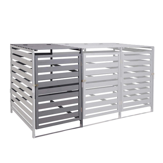 Cosmo Casa - Afvalbakverlengstuk - Voor 1-2-bak systeem - Massief hout - Lichtgrijs - 114x67x97cm