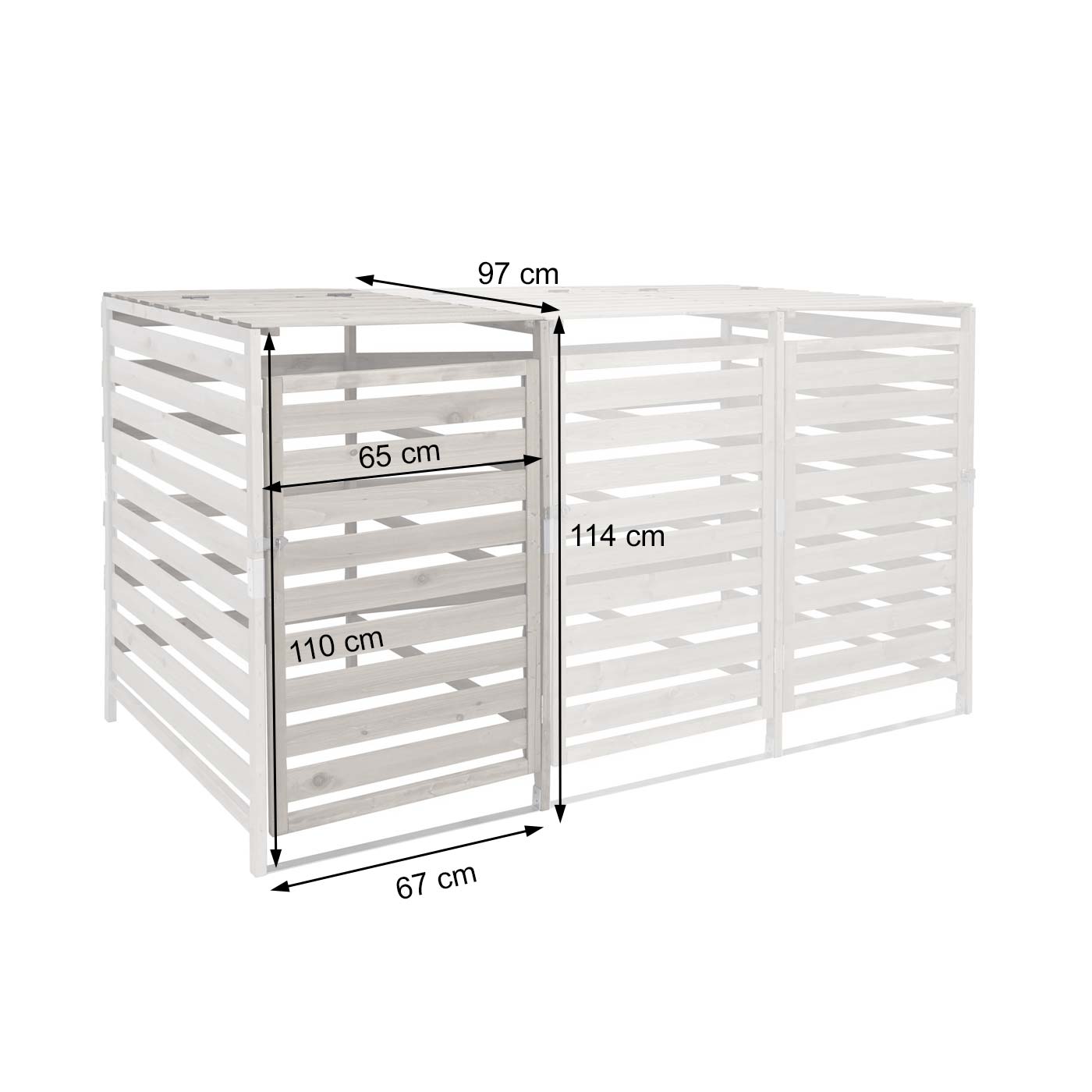 Cosmo Casa - Afvalbakverlengstuk - Voor 1-2-bak systeem - Massief hout - Lichtgrijs - 114x67x97cm