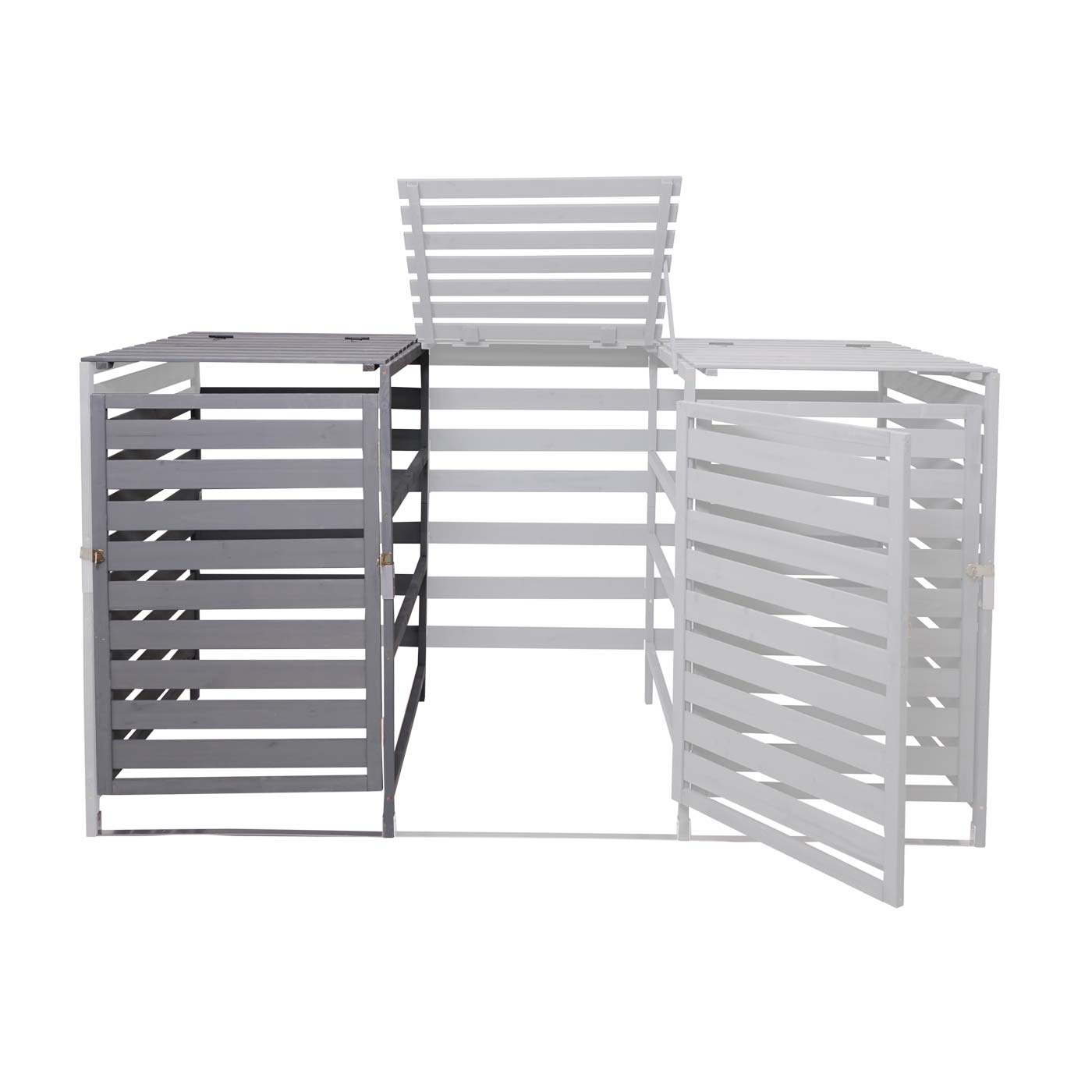 Cosmo Casa - Afvalbakverlengstuk - Voor 1-2-bak systeem - Massief hout - Lichtgrijs - 114x67x97cm