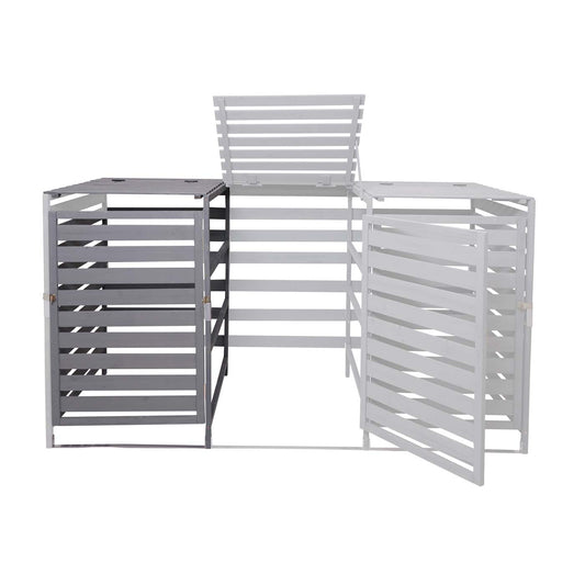 Cosmo Casa - Afvalbakverlengstuk - Voor 1-2-bak systeem - Massief hout - Lichtgrijs - 114x67x97cm