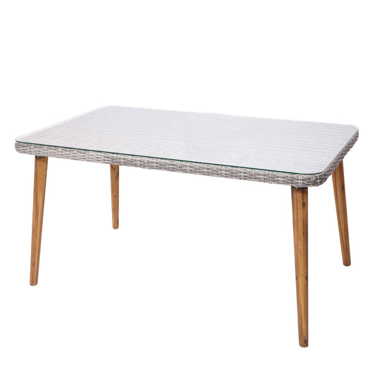Cosmo Casa - Poly Rattan Eettafel - Halfrond - Staal & Acacia - Grijs - 150×90 cm