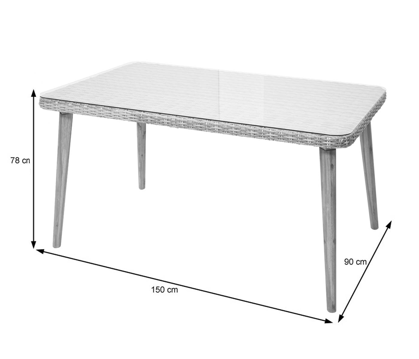 Cosmo Casa - Poly Rattan Eettafel - Halfrond - Staal & Acacia - Grijs - 150×90 cm