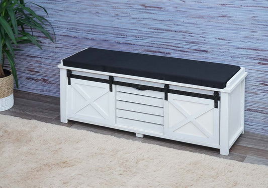 Cosmo Casa - Bank met opbergruimte - Met lades - Hout en stof - Wit - 102x43x33cm