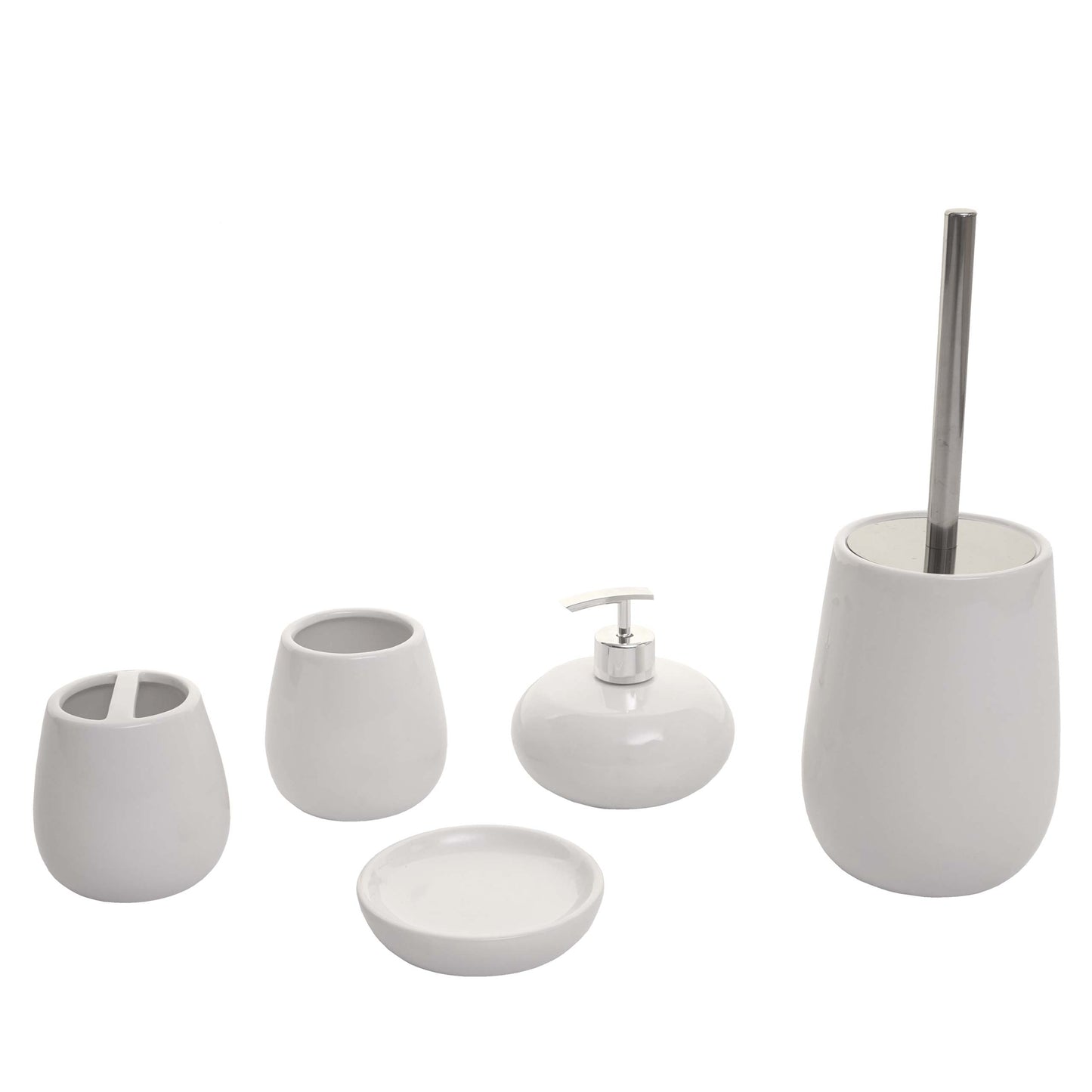 Cosmo Casa - 5-delige Badkamerset - Toiletset Badkameraccessoires - Keramiek - Wit