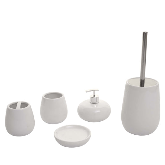 Cosmo Casa - 5-delige Badkamerset - Toiletset Badkameraccessoires - Keramiek - Wit