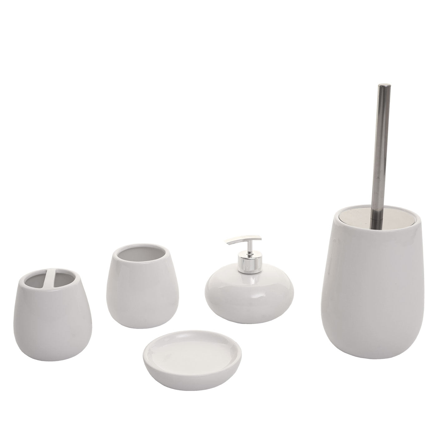 Cosmo Casa - 5-delige Badkamerset - Toiletset Badkameraccessoires - Keramiek - Wit