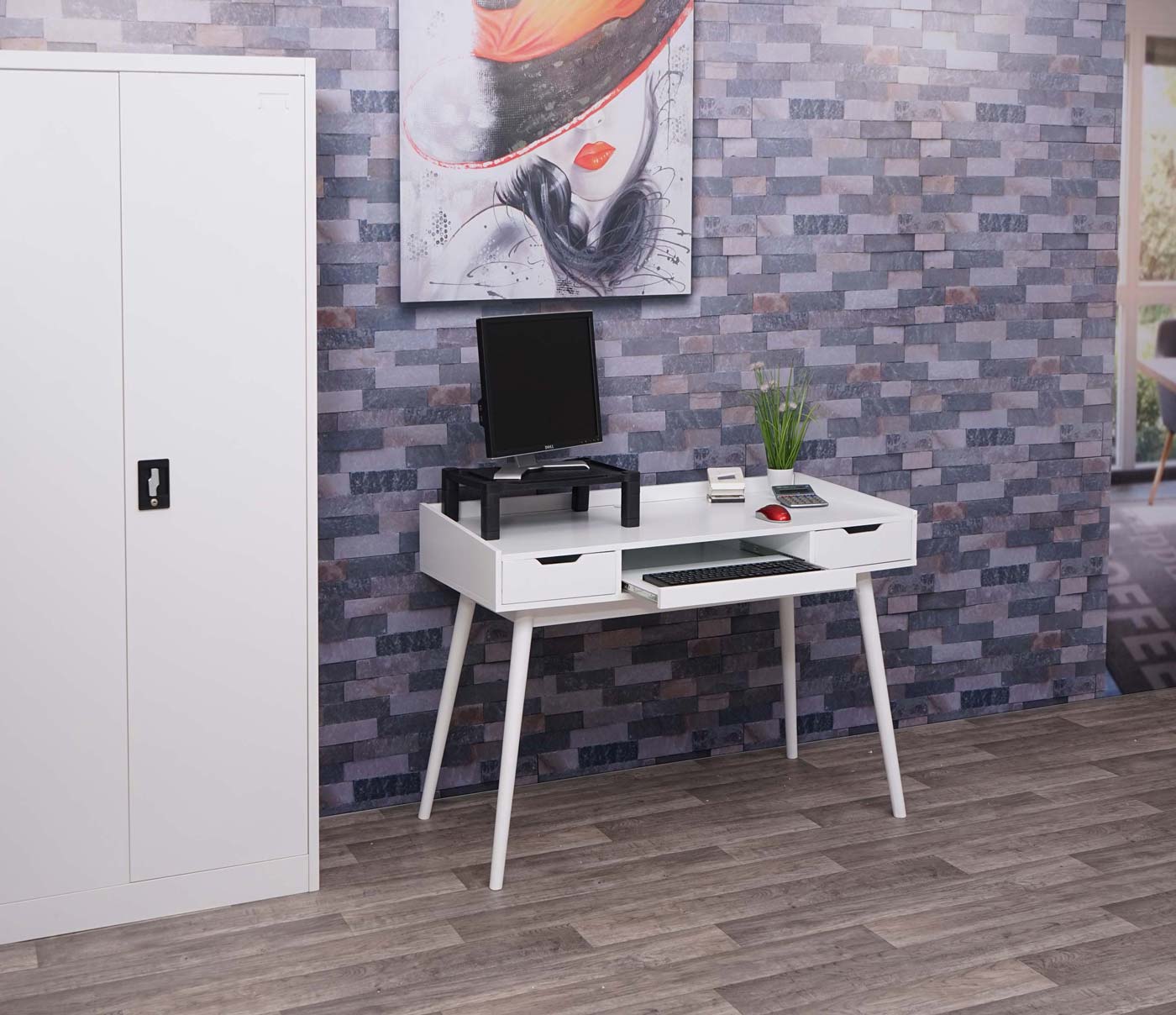 Cosmo Casa - Bureau - Met lade - MDF - Wit - 120x55cm