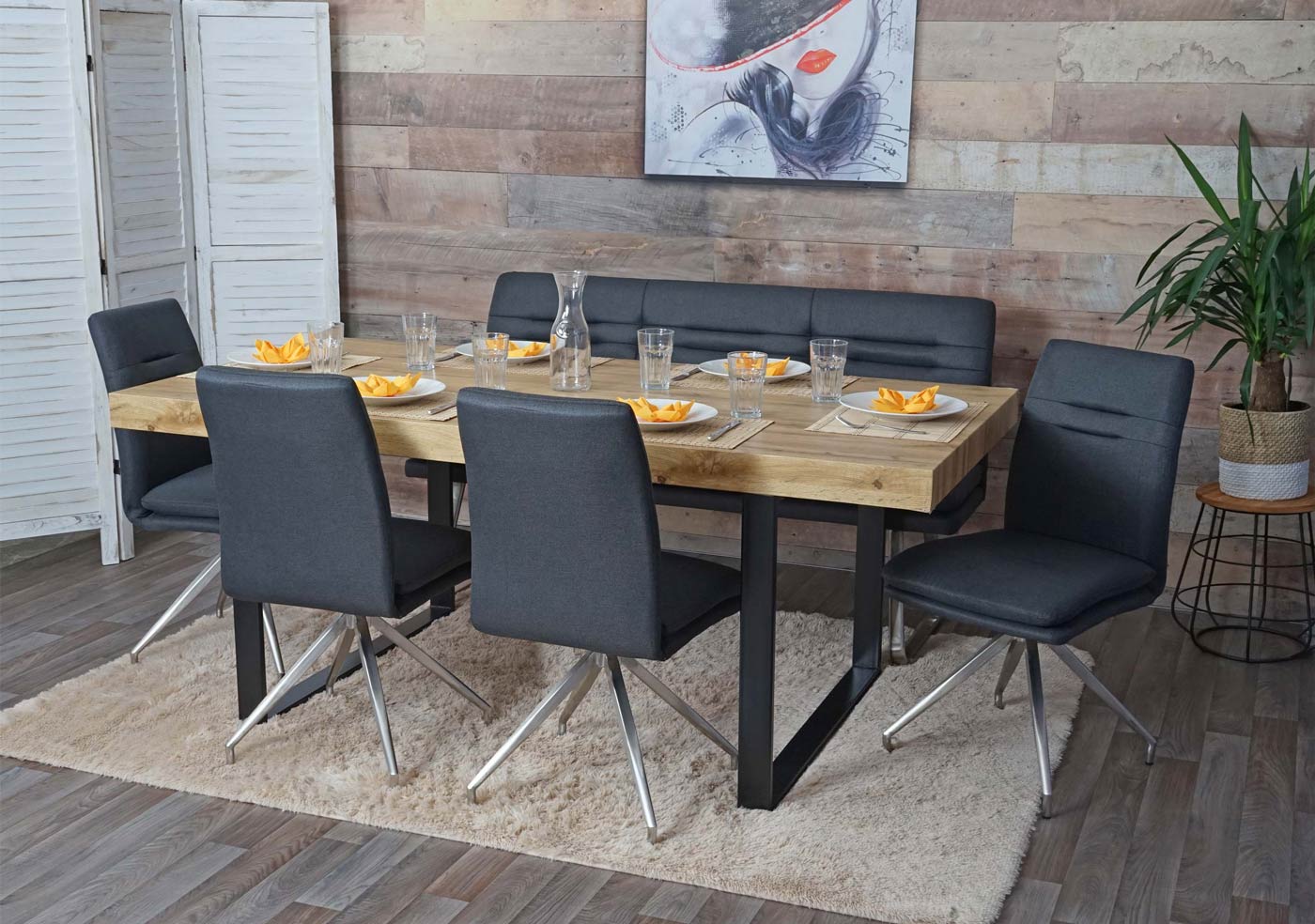 Cosmo Casa - Eetkamerbank - Gestoffeerd - Textiel - Grijs - 160 cm