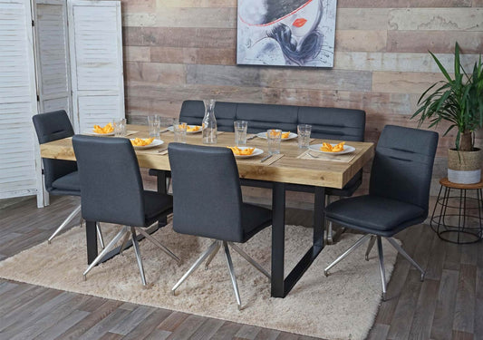 Cosmo Casa - Eetkamerbank - Gestoffeerd - Textiel - Grijs - 160 cm