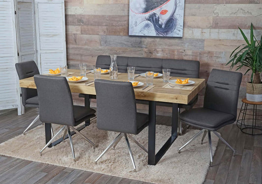 Cosmo Casa - Eetkamerbank - Gestoffeerd - Textiel & Roestvrij staal - Grijsbruin - 160 cm