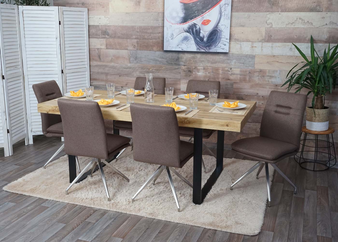 Cosmo Casa - Set van 2 Eetkamerstoelen - Fauteuil - Textiel & Roestvrij staal - Bruin